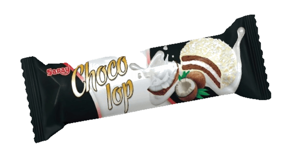 SARAY CHOCOLOP BISCUITI SANDWISH CACAO, BEZEA SI COCOS CU GLAZURA DE CIOCOLATA ALBA 44GR (6X24)
