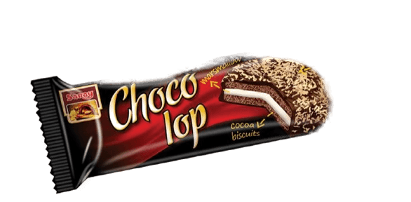 SARAY CHOCOLOP BISCUITI SANDWISH CACAO SI BEZEA CU GLAZURA DE CACAO SI NUCA DE COCOS 44GR (6X24)