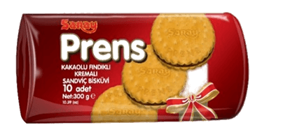 SARAY PRENS BISCUITI SANDWISCH CU CREMA DE CACAO SI ALUNE 220GR (1X12)